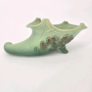 Antique Weller Pottery Oak Leaf Acorn Cornucopia Vase Green Matte 10" 1920 1930